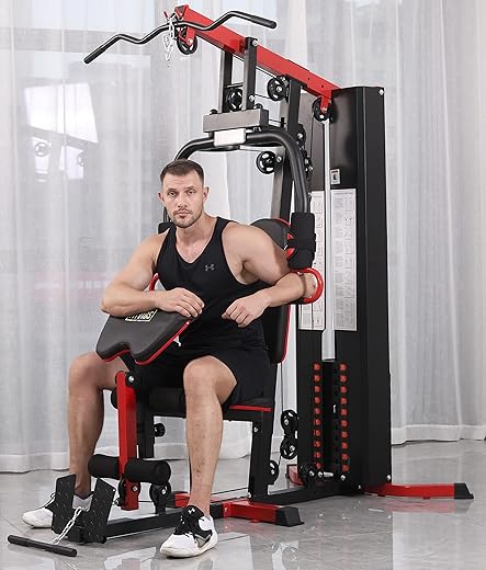 Signature Fitness Multifunctional Home Gym System Workout Station with Leg Extension and Preacher Curl, 122.5LB Weight Stack, Multiple Options, Multiple Packages